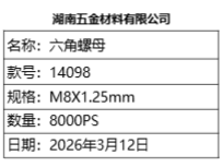 五金螺母 产品物料信息卡